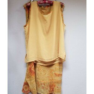 Tina Women's 100% Rayon Solid Tank Top with Matching Floral Midi Skirt Size 1X